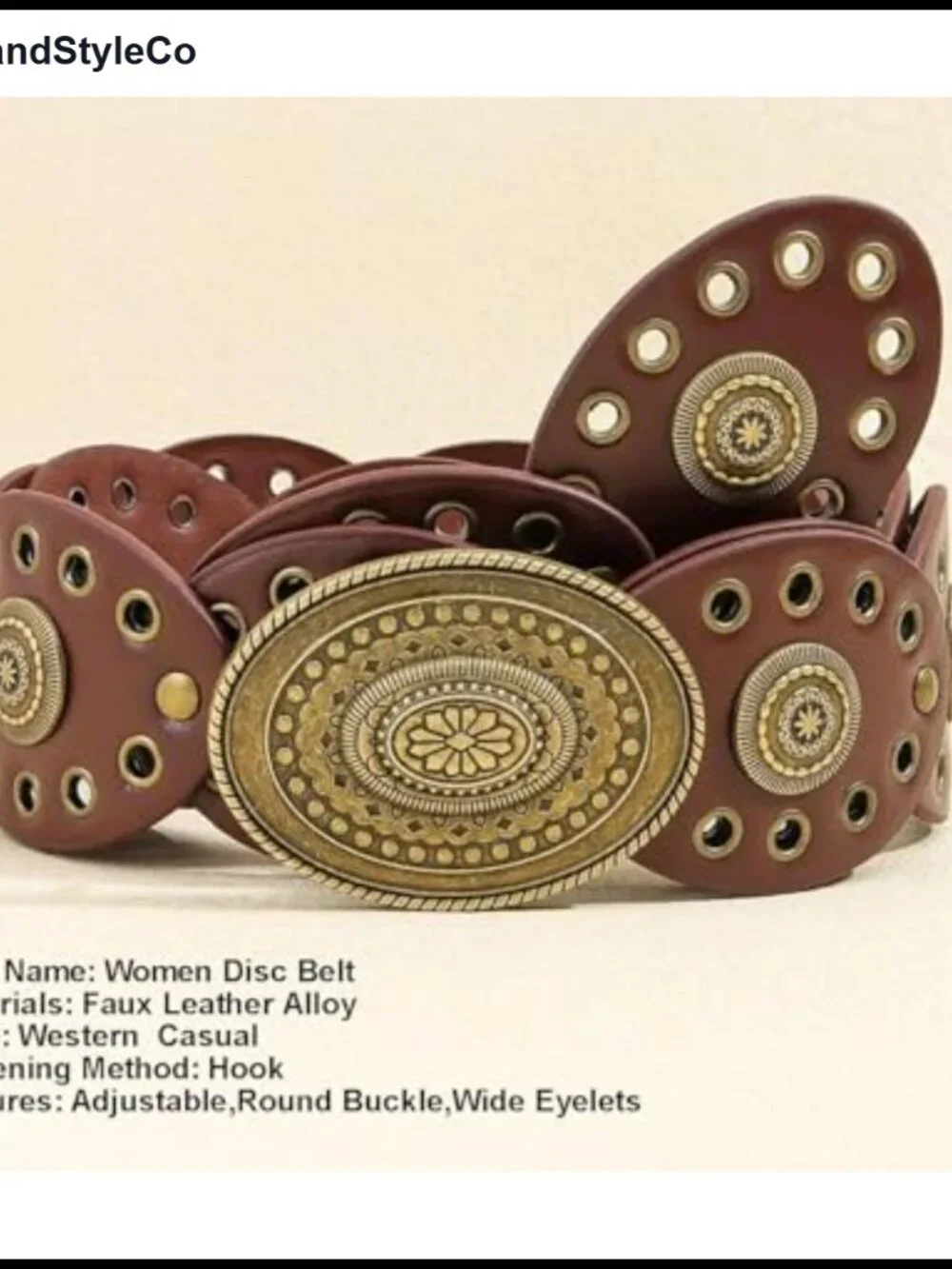 Wide Western Cowboy Disc Belt Vintage Cowgirl Concho PU Leather